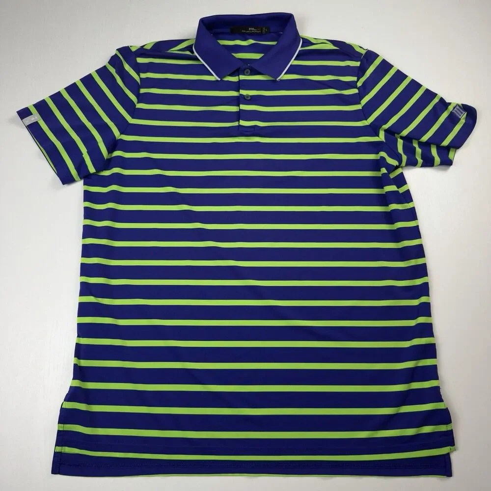 Ralph Lauren RLX White Columns Golf Club Mens L Neon Green Royal Blue Stretch